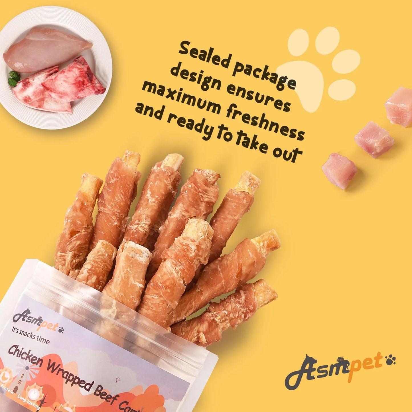 (4 Pack) Chicken Wrapped Beef Cartilage Dog Treats, Long-Lasting Chewy Dog Soft Bone for Small, Medium & Large Dogs (10.6Oz, No Rawhide)
