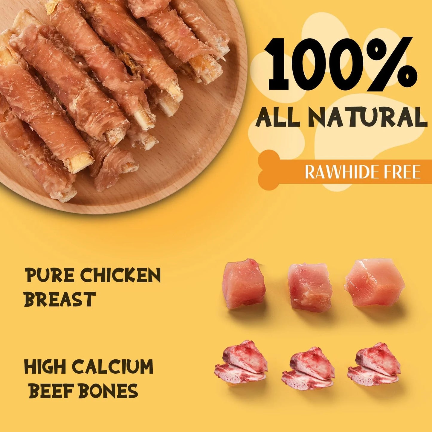 (4 Pack) Chicken Wrapped Beef Cartilage Dog Treats, Long-Lasting Chewy Dog Soft Bone for Small, Medium & Large Dogs (10.6Oz, No Rawhide)
